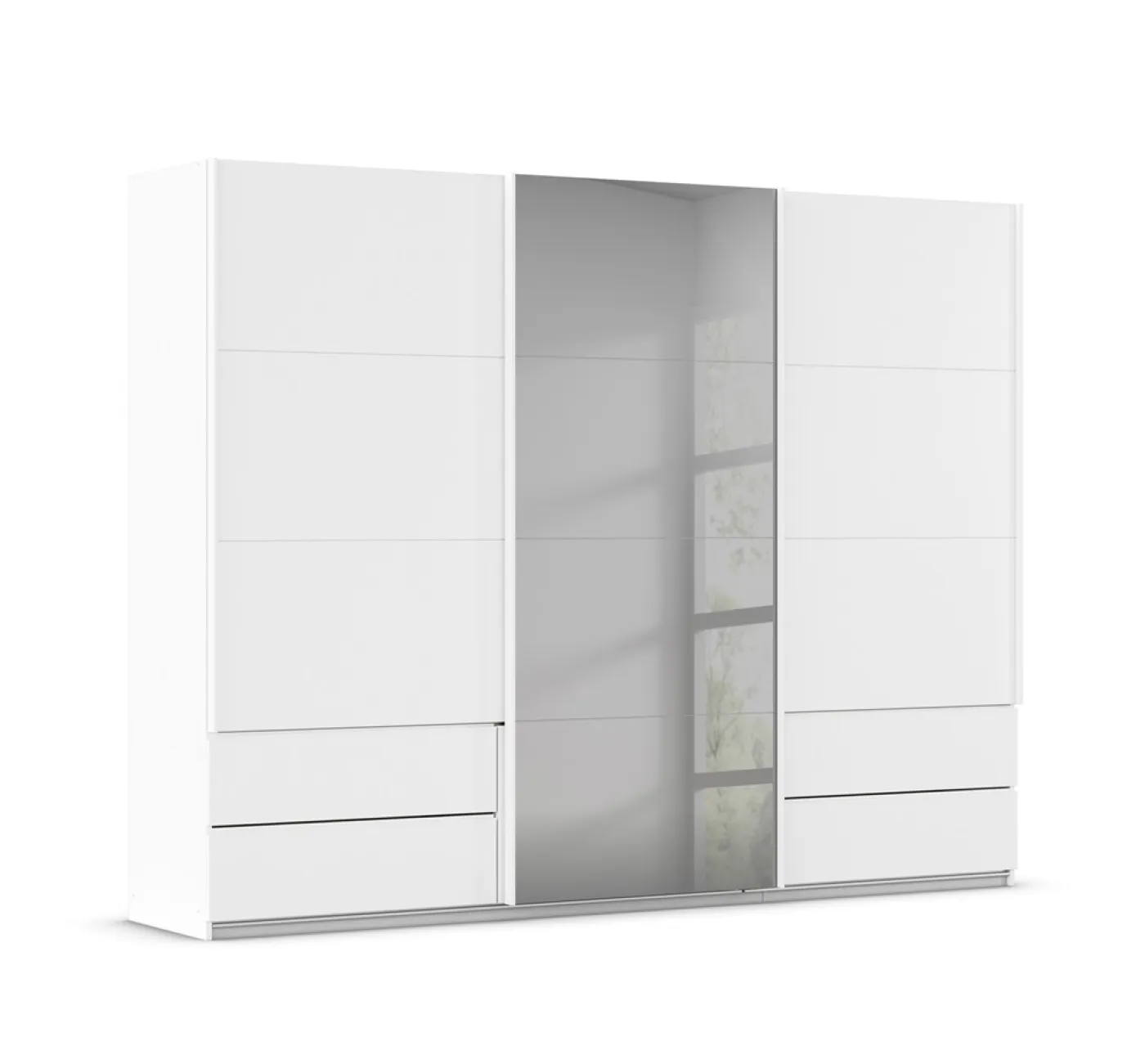 Schwebetürenschrank Elara mit Spiegel in grau | alpinweiß | 271 x 210 x 62 cm