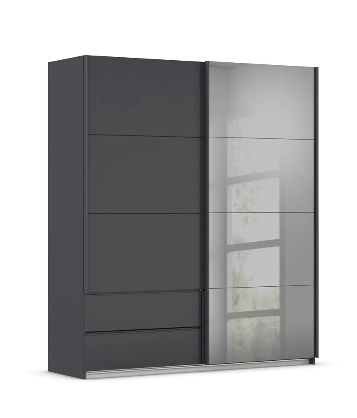 Schwebetürenschrank Elara mit Spieffffü88gel in grau | grau metallic | 181 x 210 x 62 cm