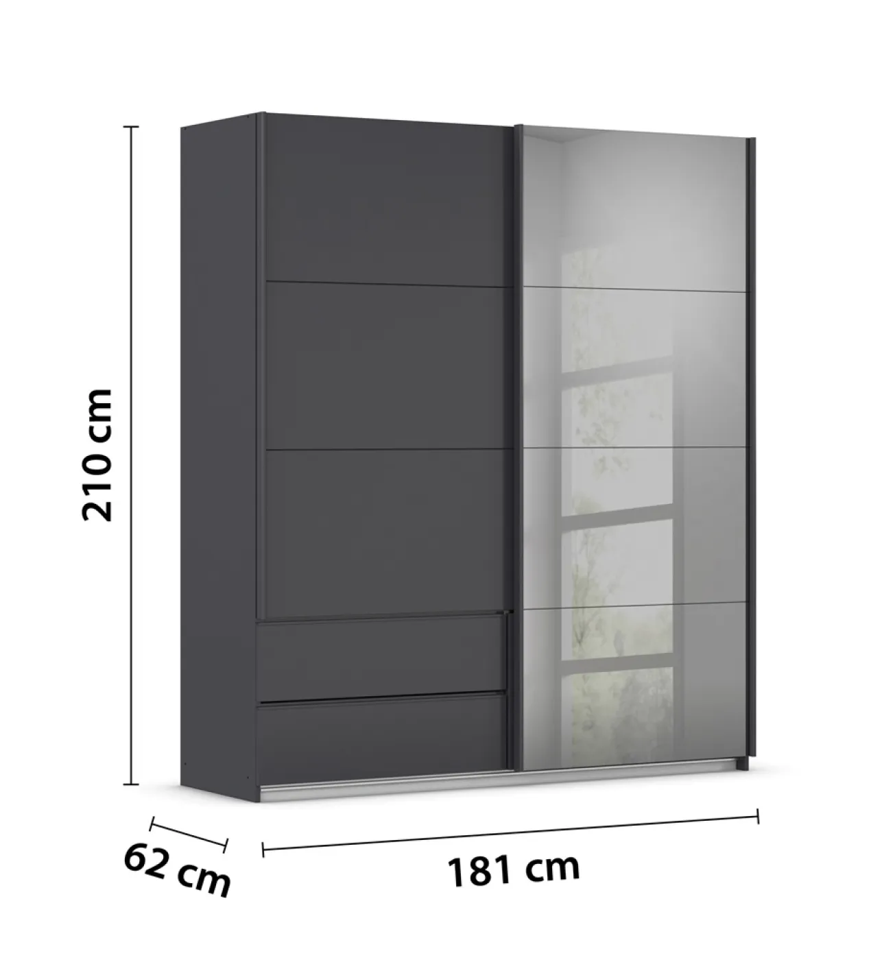 Schwebetürenschrank Elara mit Spiegel in grau | grau metallic | verschiedene Größe