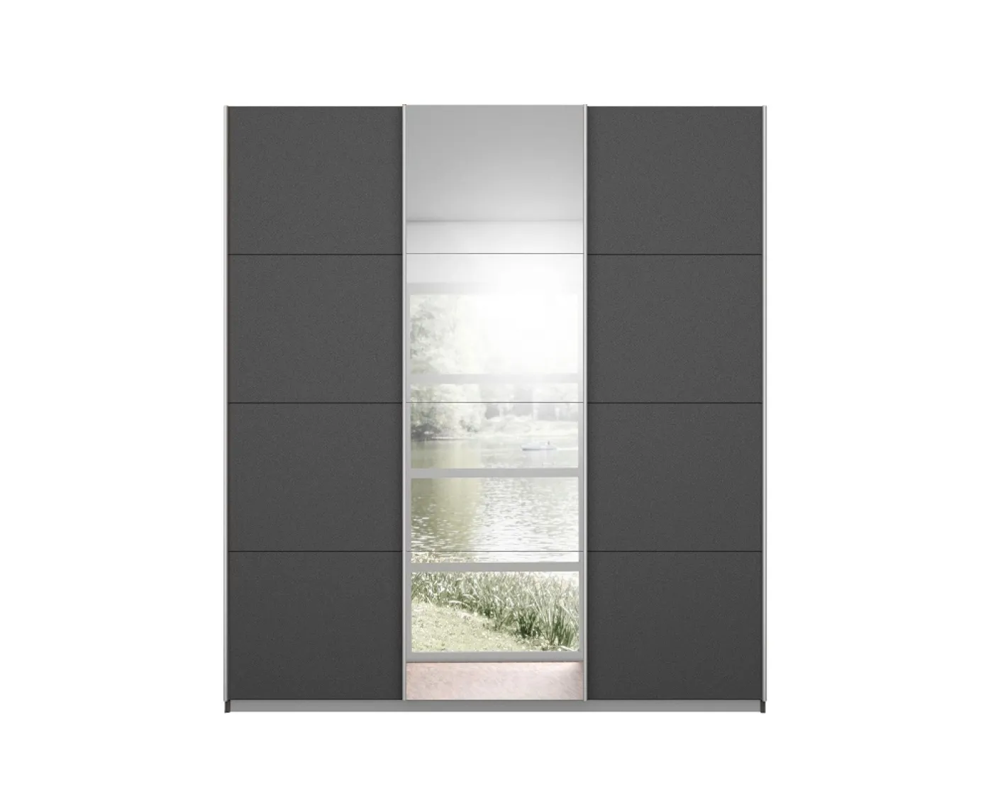 Schwebetürenschrank Kulmbach | 3-türig | mit Spiegel & Zubehör | grau metallic | verschiedene Größen