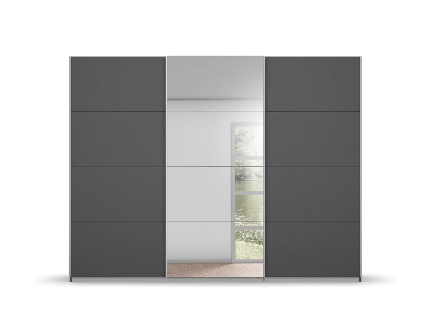 Schwebetürenschrank Kulmbach | 3-türig | mit Spiegel & Zubehör | grau metallic | verschiedene Größen