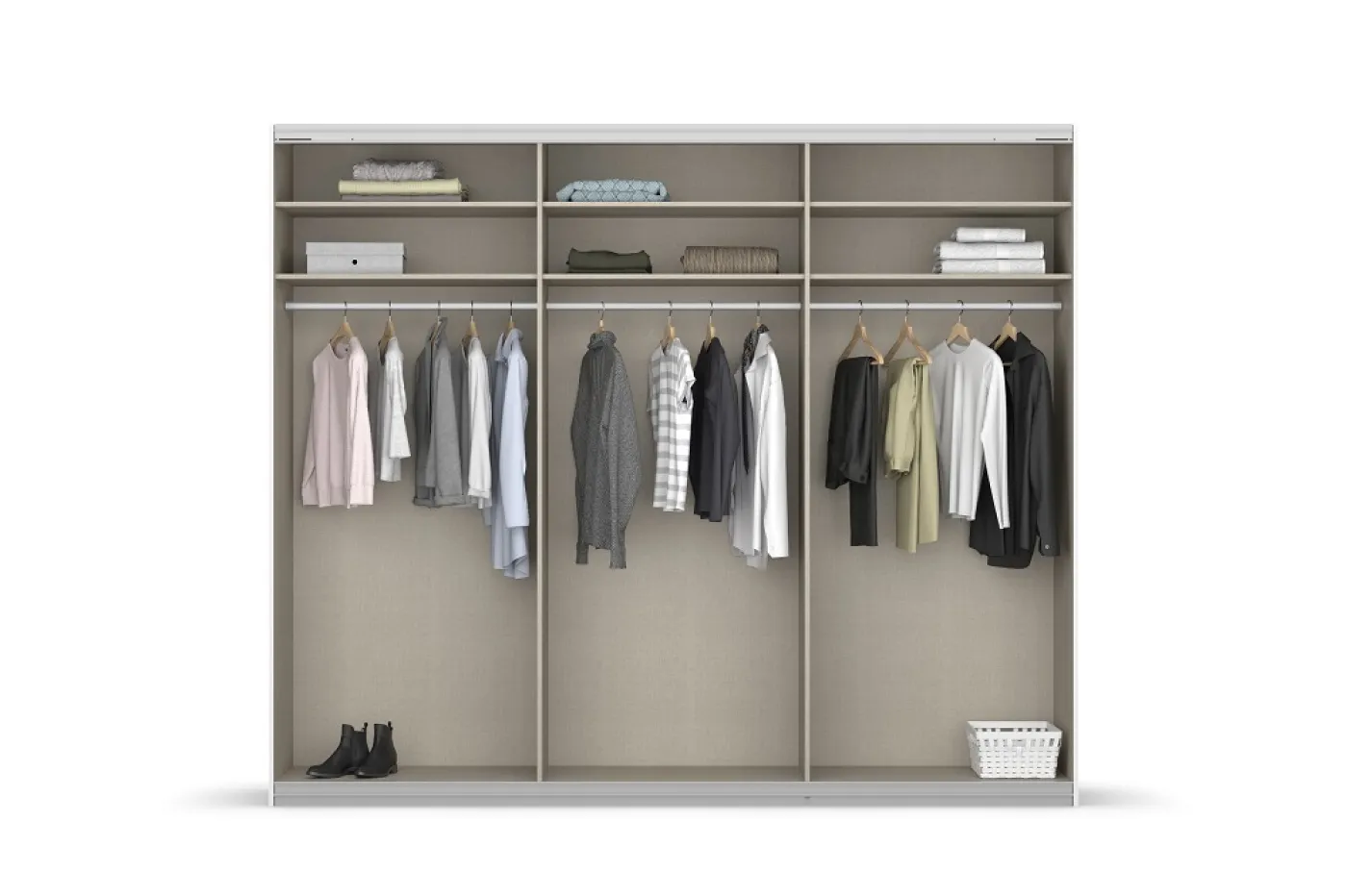 Schwebetürenschrank Kulmbach | 3-türig | mit Spiegel & Zubehör | grau metallic | verschiedene Größen