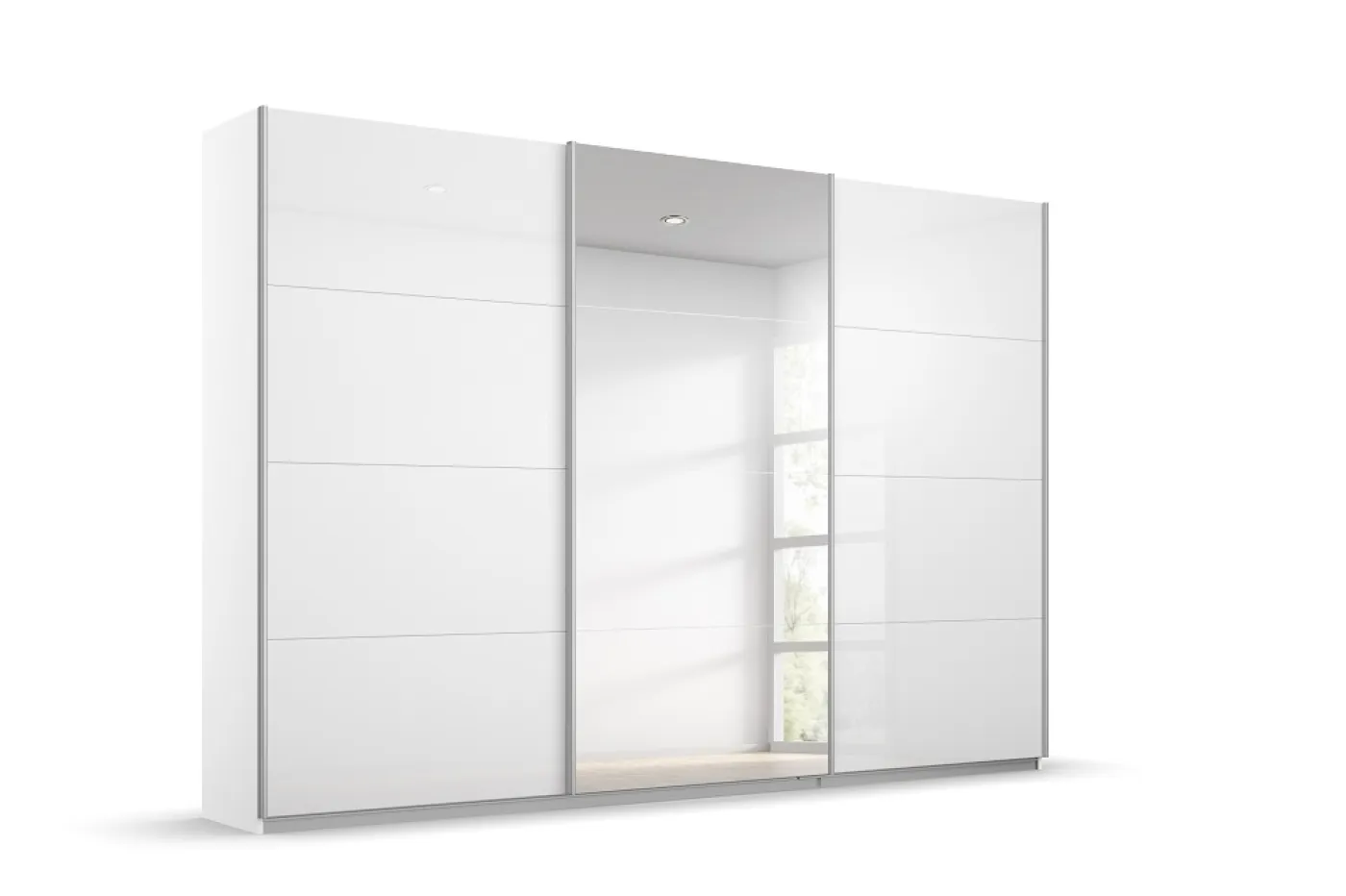 Schwebetürenschrank Kulmbach | 3-türig | mit Spiegel & Zubehör | weiß Hochglanz / alpinweiß | 203x229