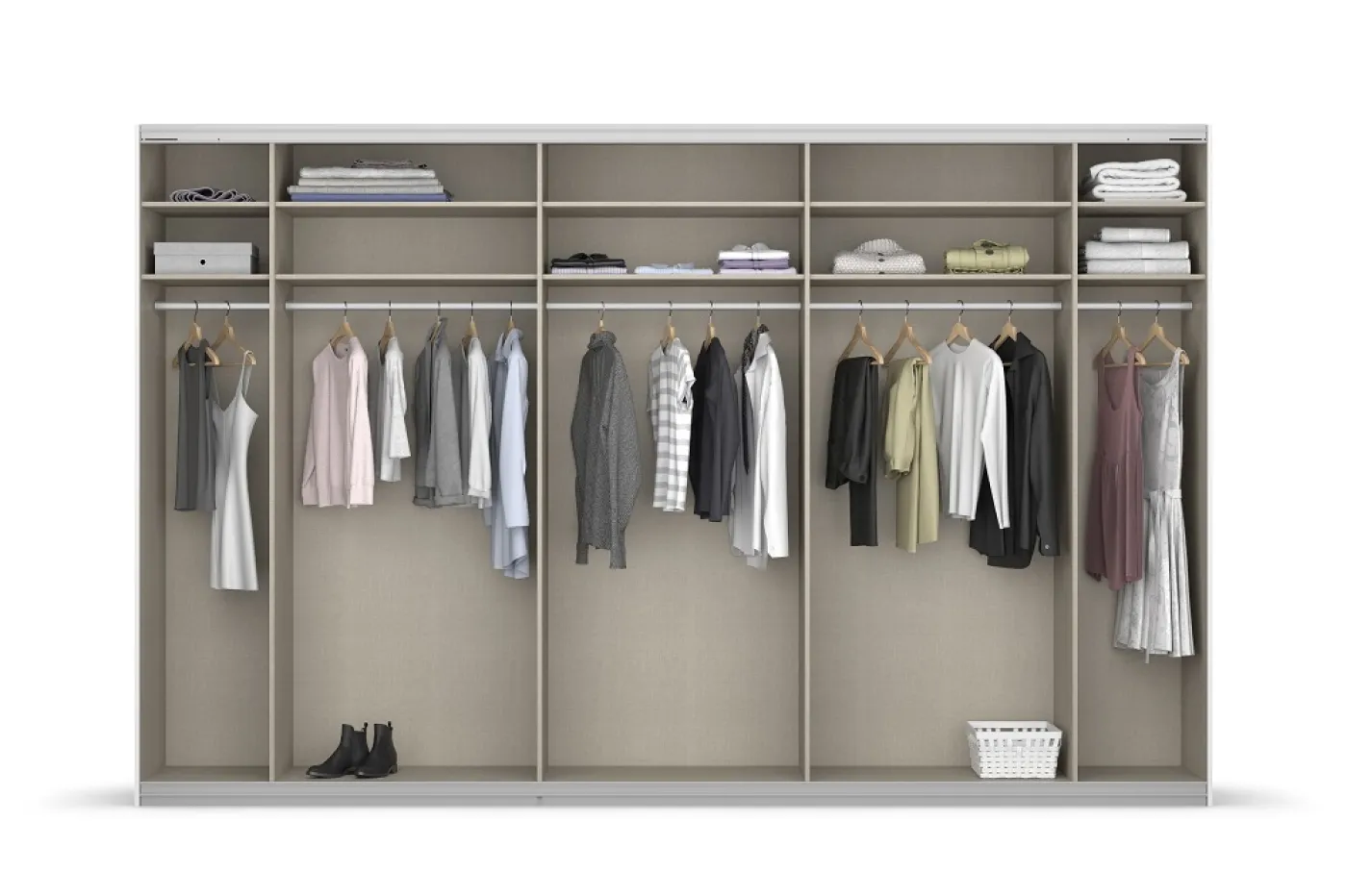 Schwebetürenschrank Kulmbach | 3-türig | mit Spiegel & Zubehör | weiß Hochglanz / alpinweiß | 360x229