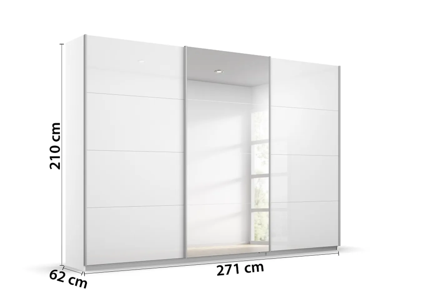 Schwebetürenschrank Kulmbach | 3-türig | mit Spiegel & Zubehör | weiß Hochglanz / alpinweiß | verschiedene Größen