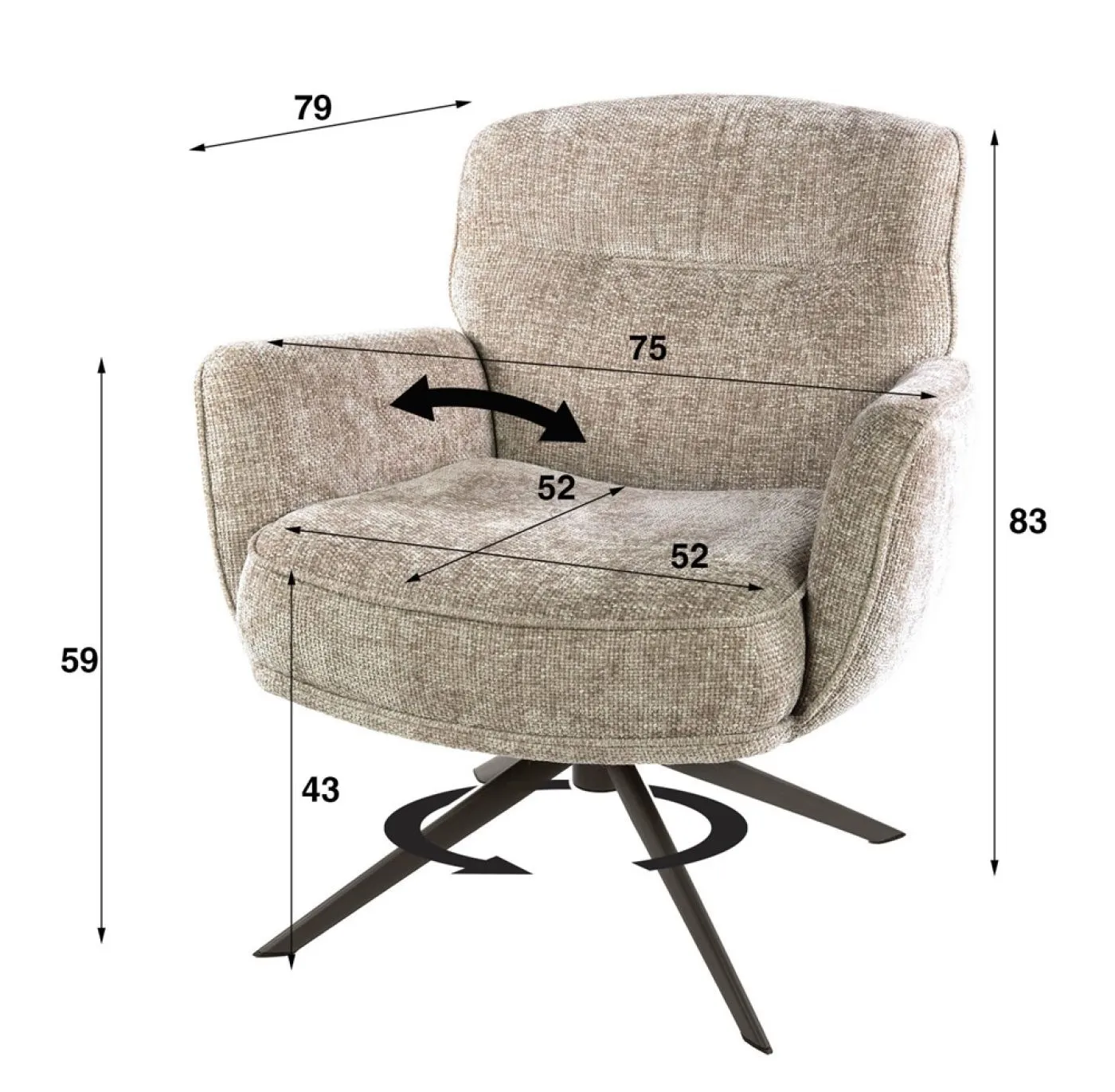 Sessel Duba | drehbar | Hoven-Stoff | sand-braun