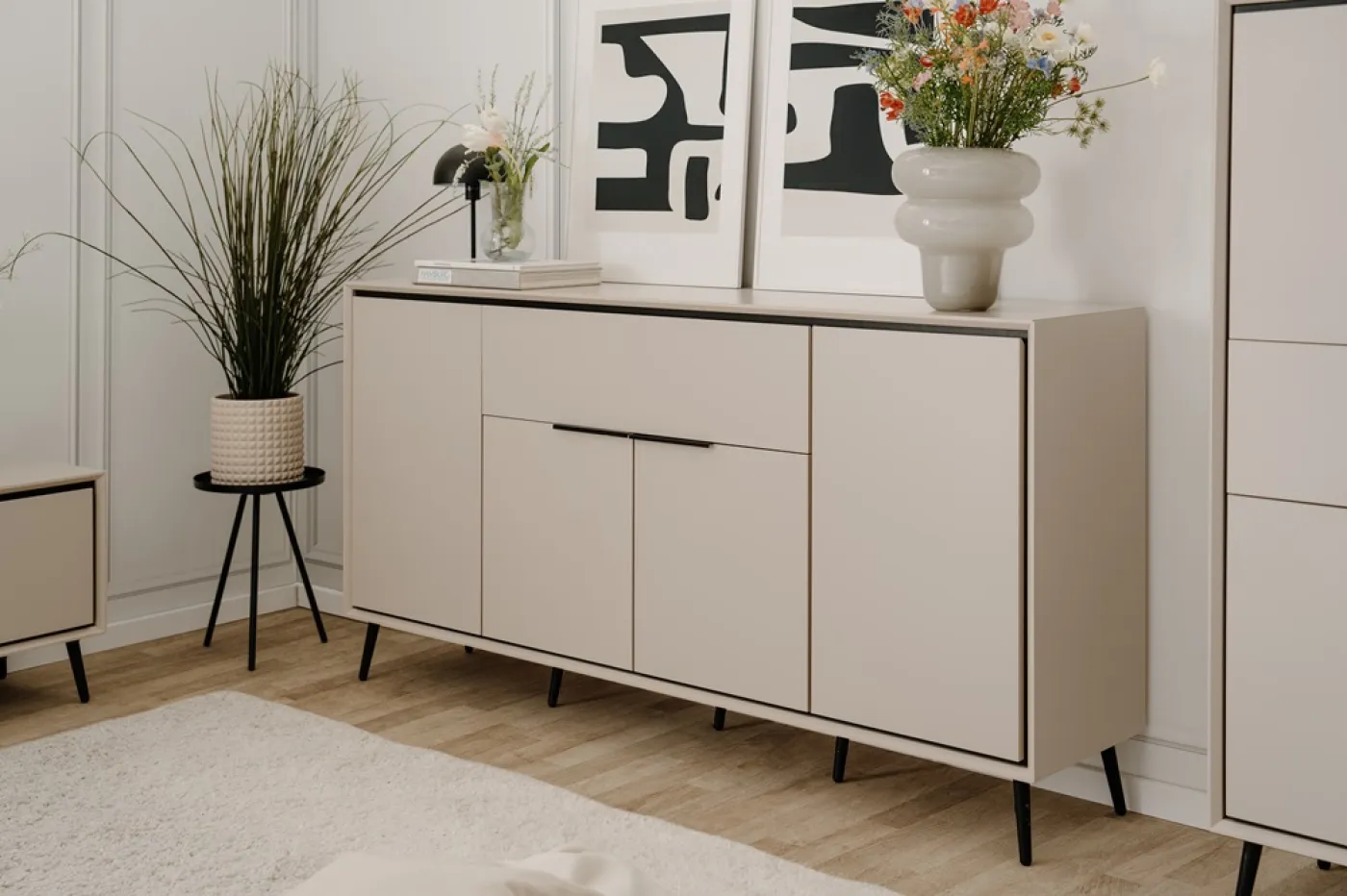 Sideboard Arona mit Schubkästen | sand / schwarz