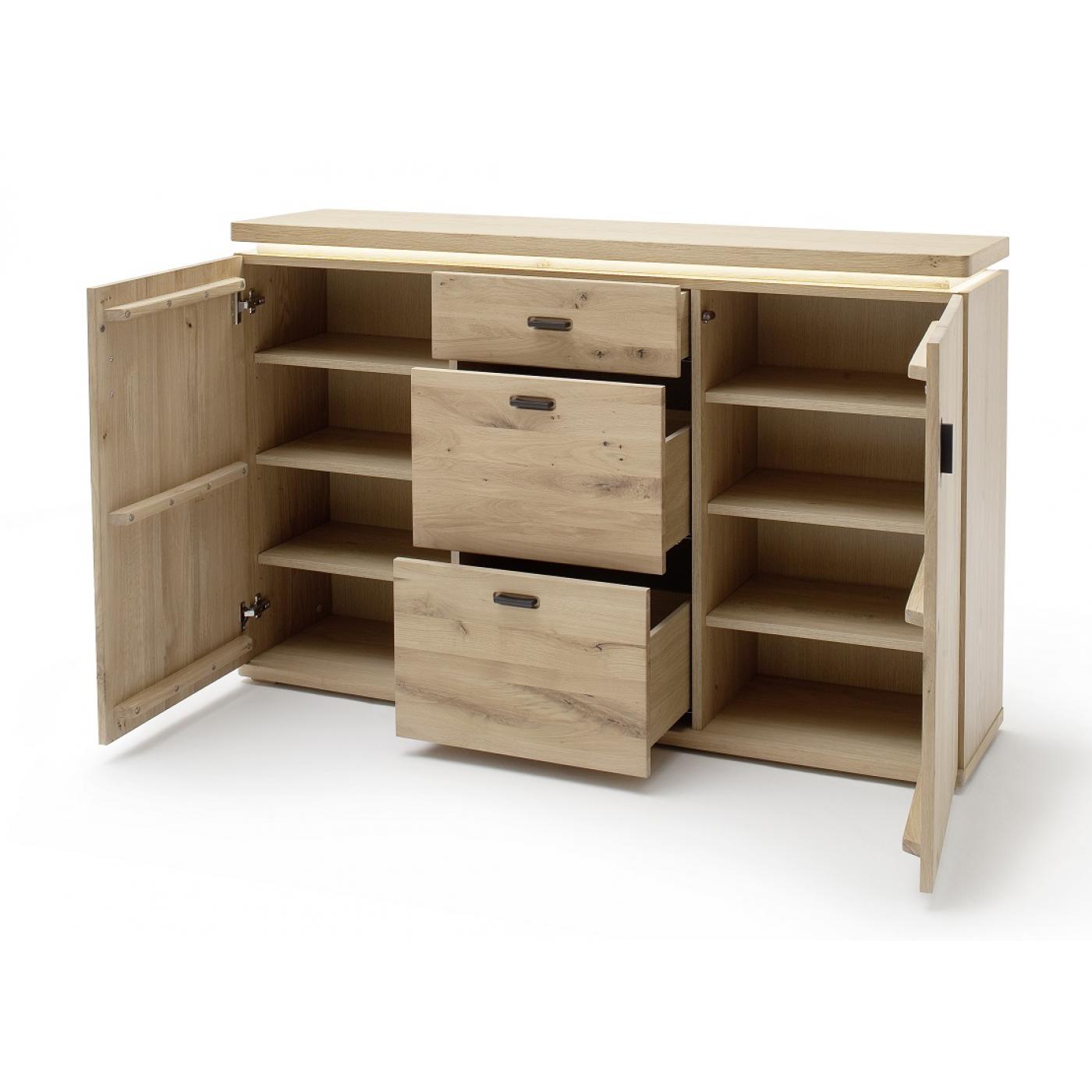 Sideboard Barcelona 3 | Balkeneiche Bianco / Eiche Bianco | inkl. LED Beleuchtung