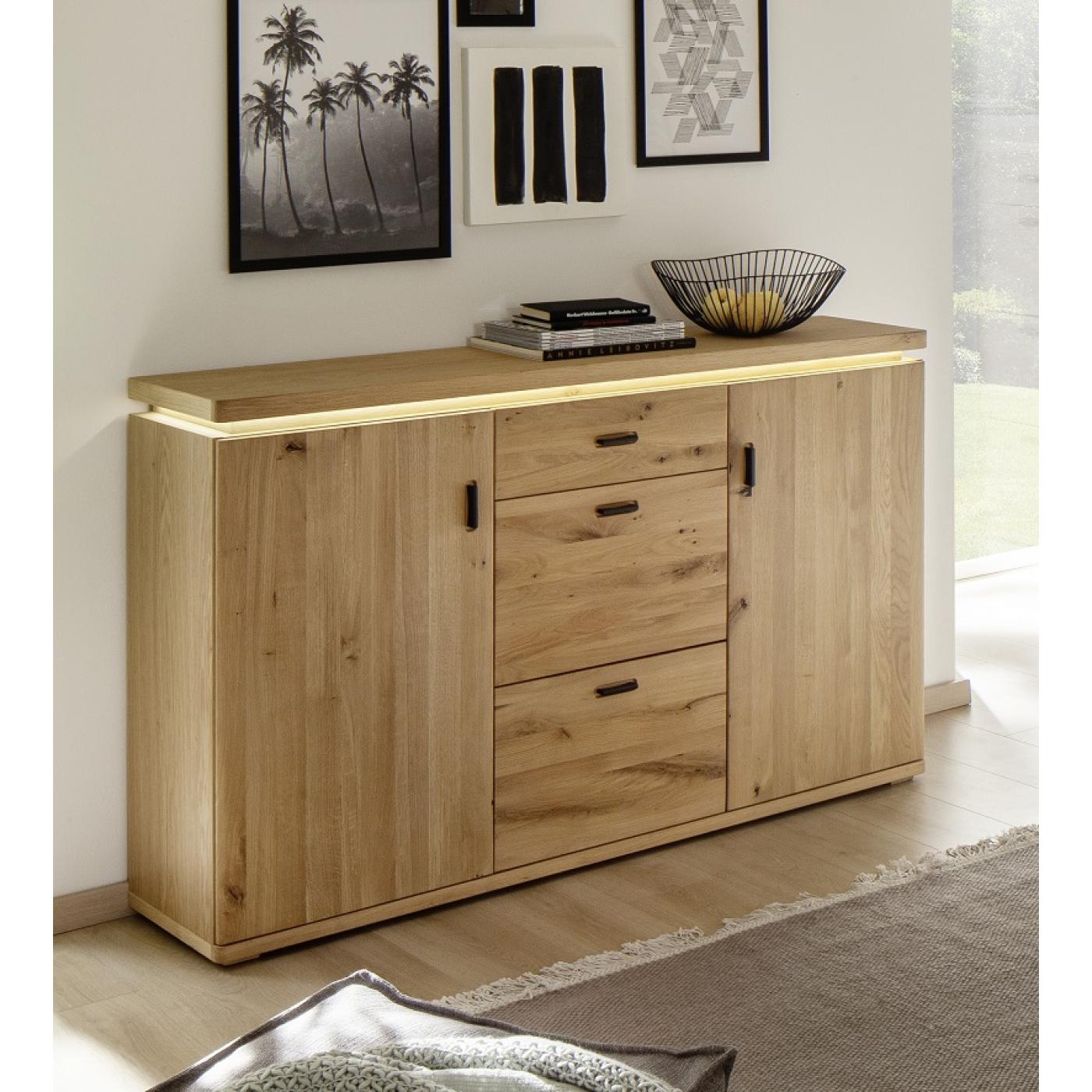 Sideboard Barcelona 3 | Balkeneiche Bianco / Eiche Bianco | inkl. LED Beleuchtung