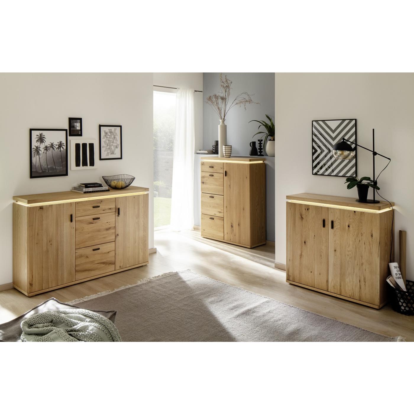 Sideboard Barcelona 3 | Balkeneiche Bianco / Eiche Bianco | inkl. LED Beleuchtung