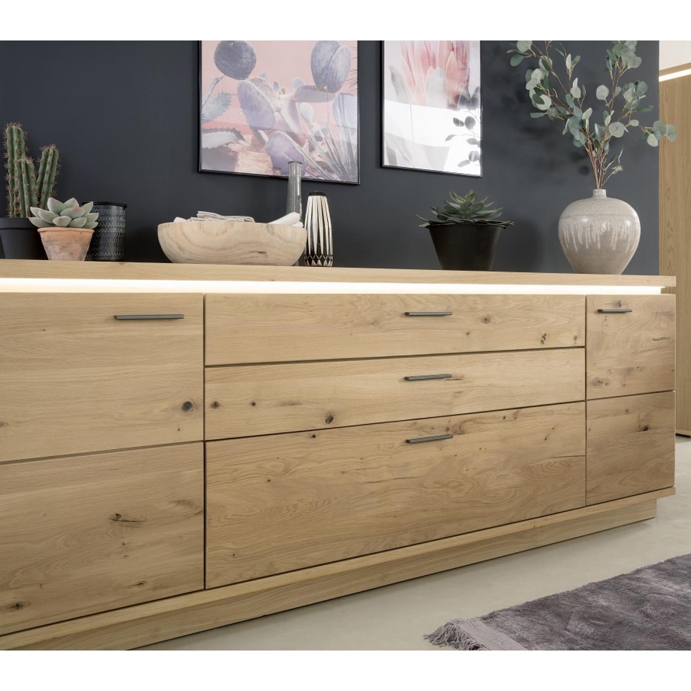 Sideboard Barcelona groß | Balkeneiche Bianco / Eiche Bianco | inkl. LED Beleuchtung