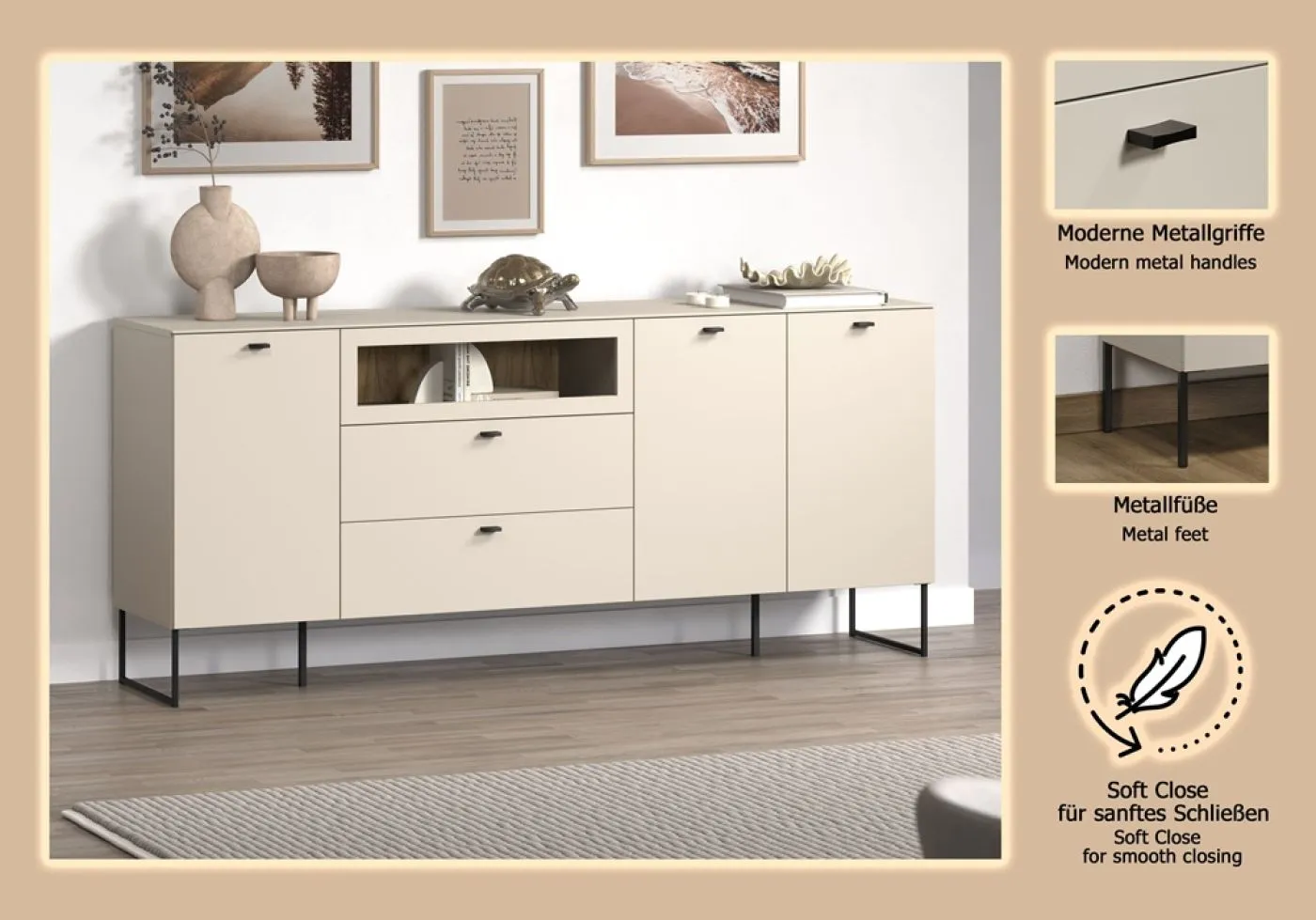Sideboard Bellugi 1, Cashmere Dekor – Ansicht 7