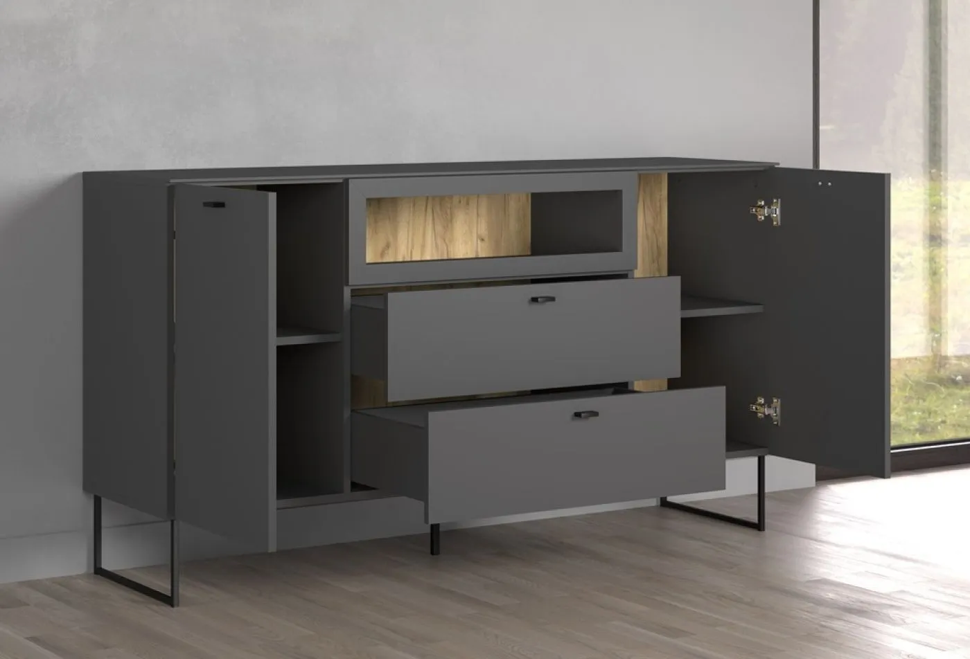 Sideboard Bellugi, Anthrazit Dekor – Ansicht 5