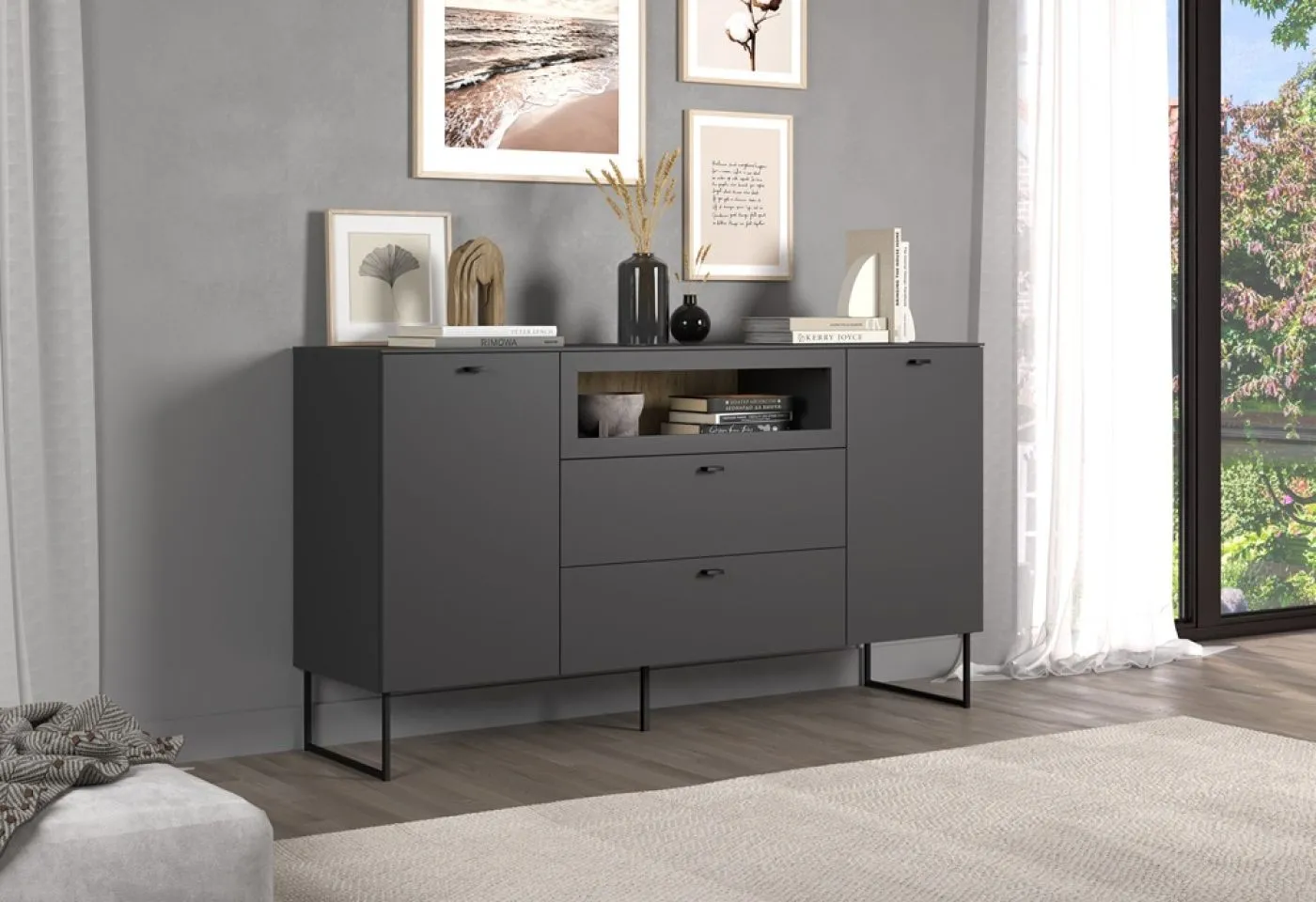 Sideboard Bellugi, Anthrazit Dekor – Ansicht 8