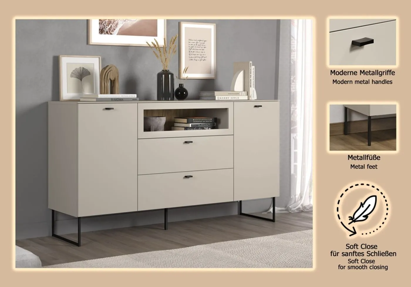 Sideboard Bellugi, Cashmere Dekor – Ansicht 5