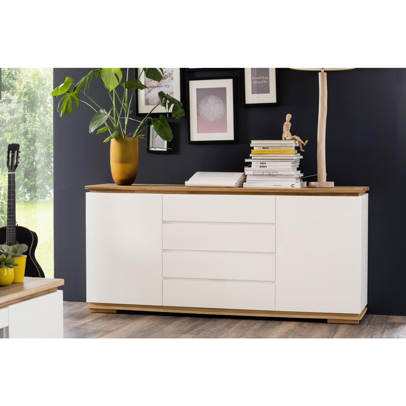 Sideboard Chiaro | weiß matt / Asteiche massiv