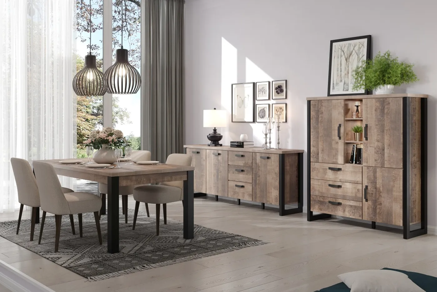 Sideboard Emile | Eiche Tabak / Schwarz