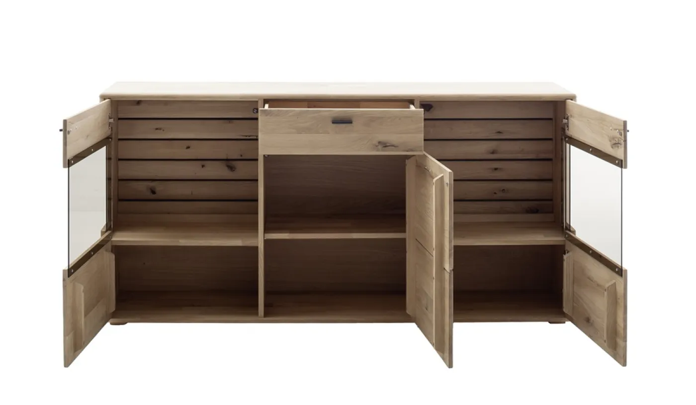 Sideboard Girona | mit Glastüren | Ast / Balkeneiche | mit Beleuchtung Komplettset