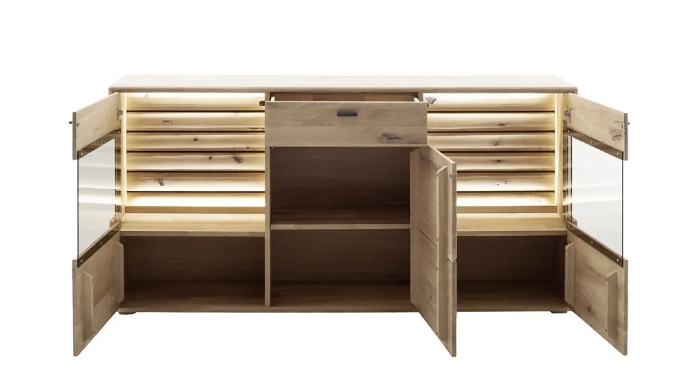 Sideboard Girona | mit Glastüren | Ast / Balkeneiche | ohne Beleuchtung