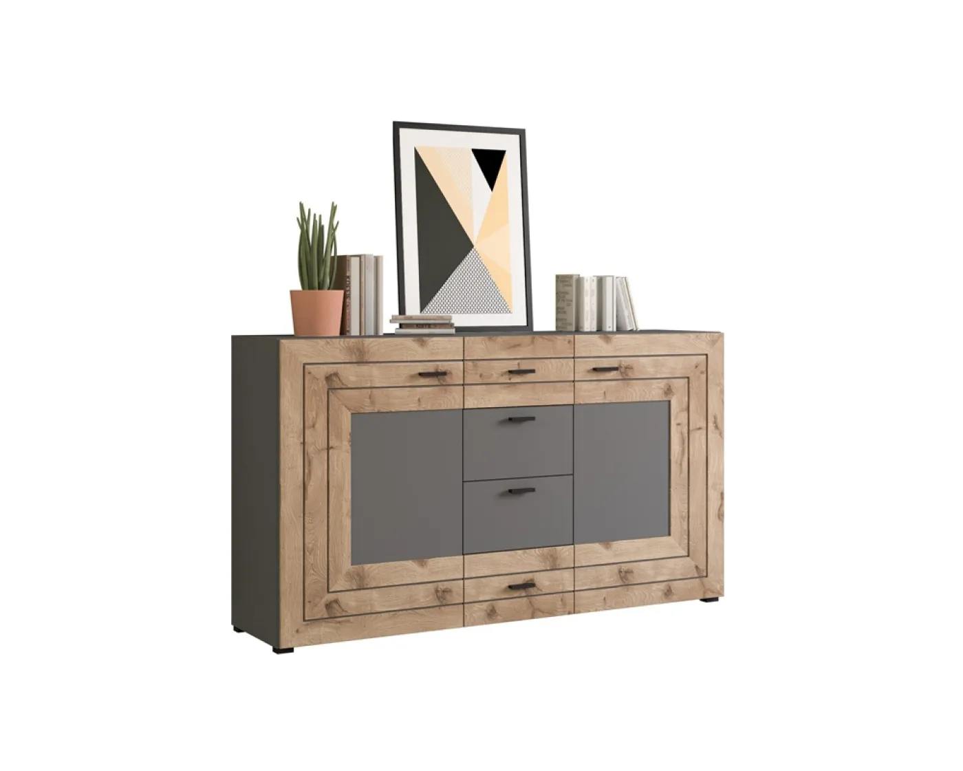 Sideboard Kommode Freno | grau matt / Nox Oak