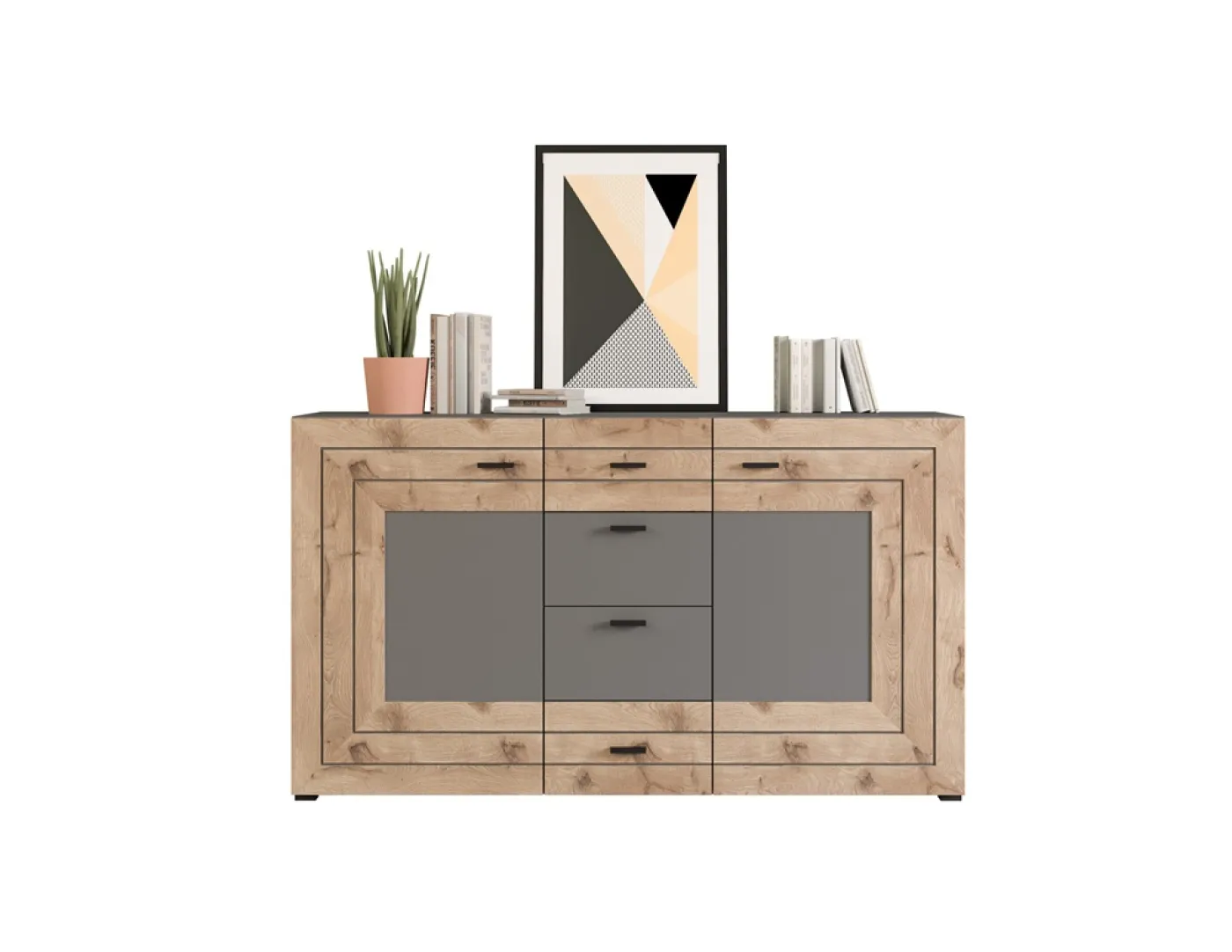 Sideboard Kommode Freno | grau matt / Nox Oak
