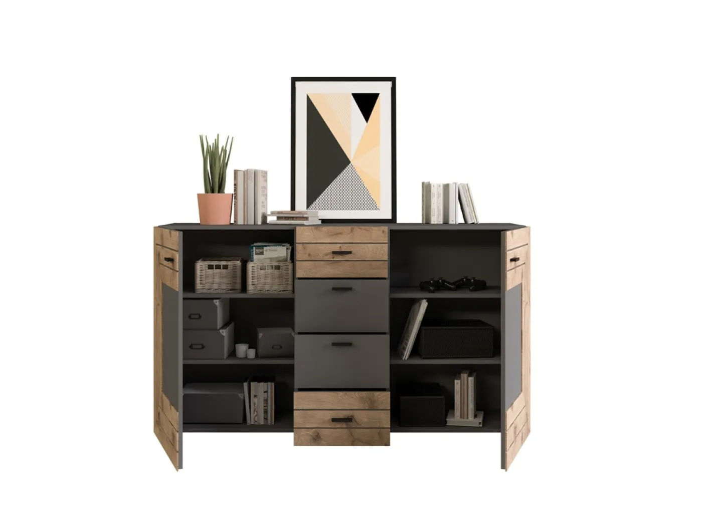 Sideboard Kommode Freno | grau matt / Nox Oak