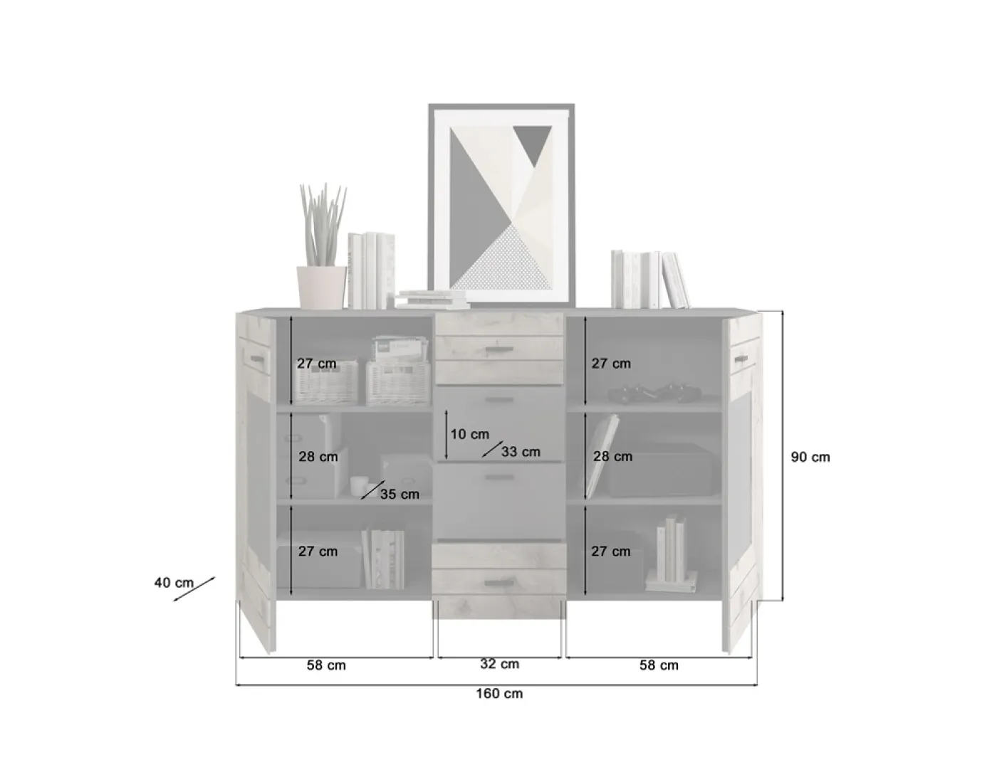Sideboard Kommode Freno | grau matt / Nox Oak