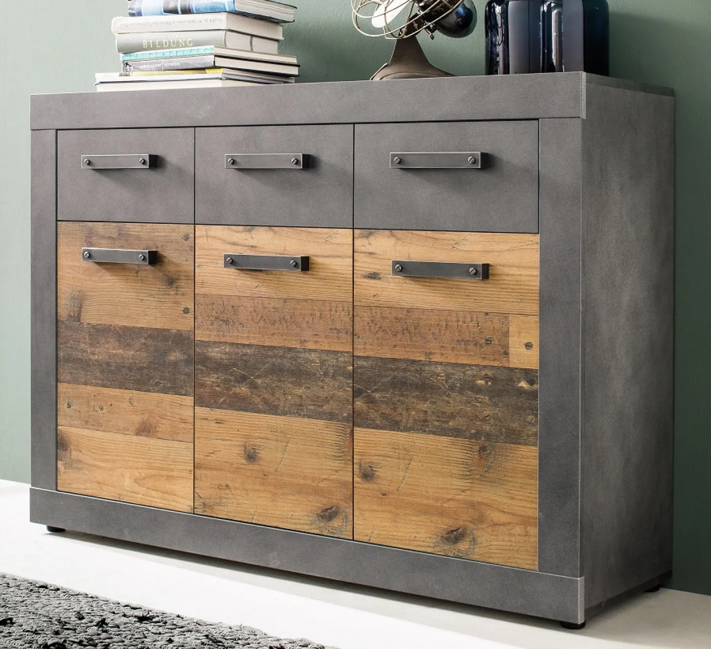 Sideboard Kommode Indy | Old Used Wood / Matera grau | 117x86 cm