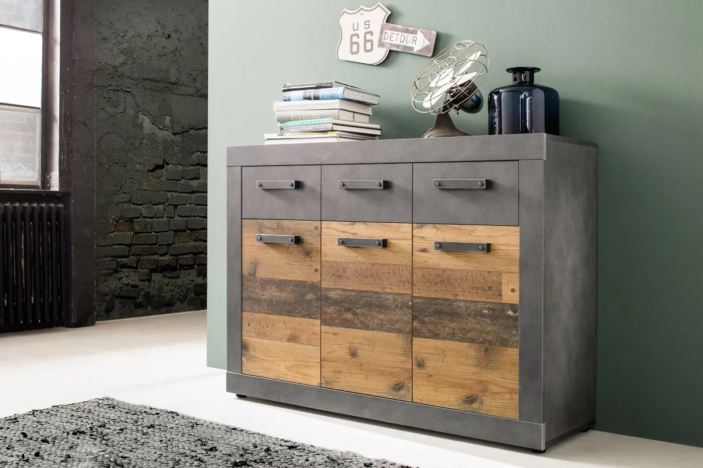 Sideboard Kommode Indy | Old Used Wood / Matera grau | 117x86 cm | Shabby Look