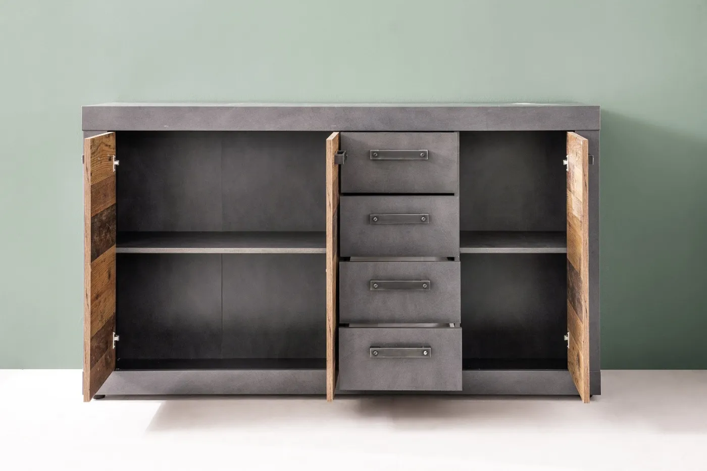 Sideboard Kommode Indy | Old Used Wood / Matera grau | 151x86 cm | Shabby Look