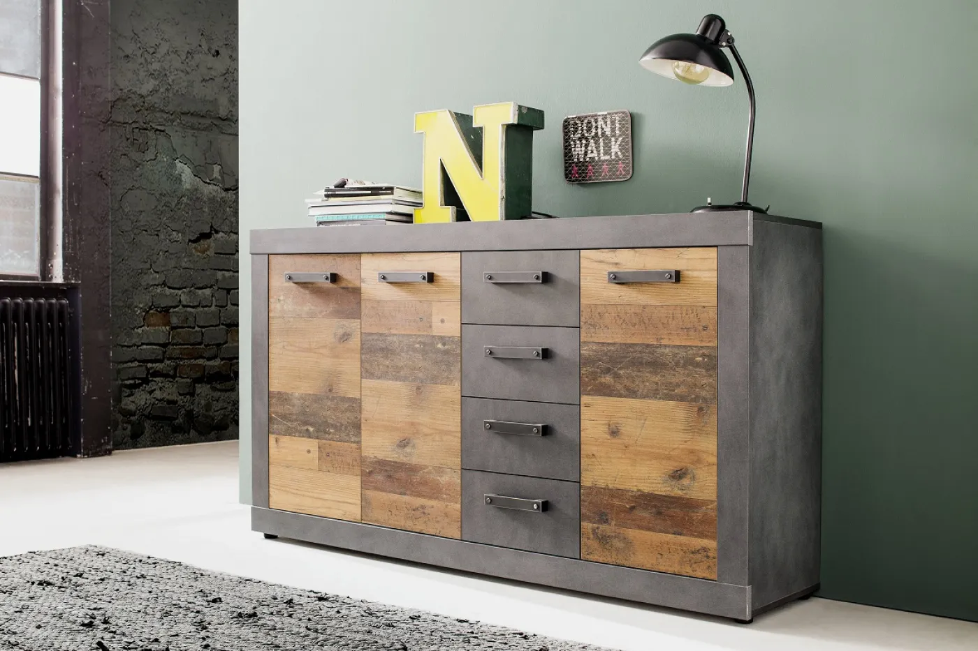 Sideboard Kommode Indy | Old Used Wood / Matera grau | 151x86 cm | Shabby Look