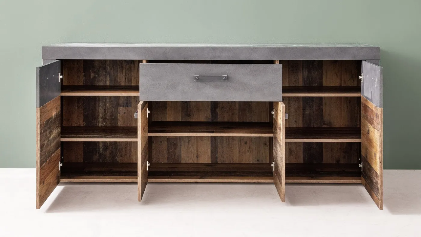 Sideboard Kommode Indy | Old Used Wood / Matera grau | 178x77 cm | Shabby Look