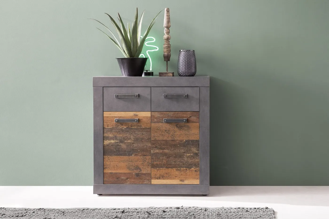 Sideboard Kommode Indy | Old Used Wood / Matera grau | 82x86 cm | Shabby Look