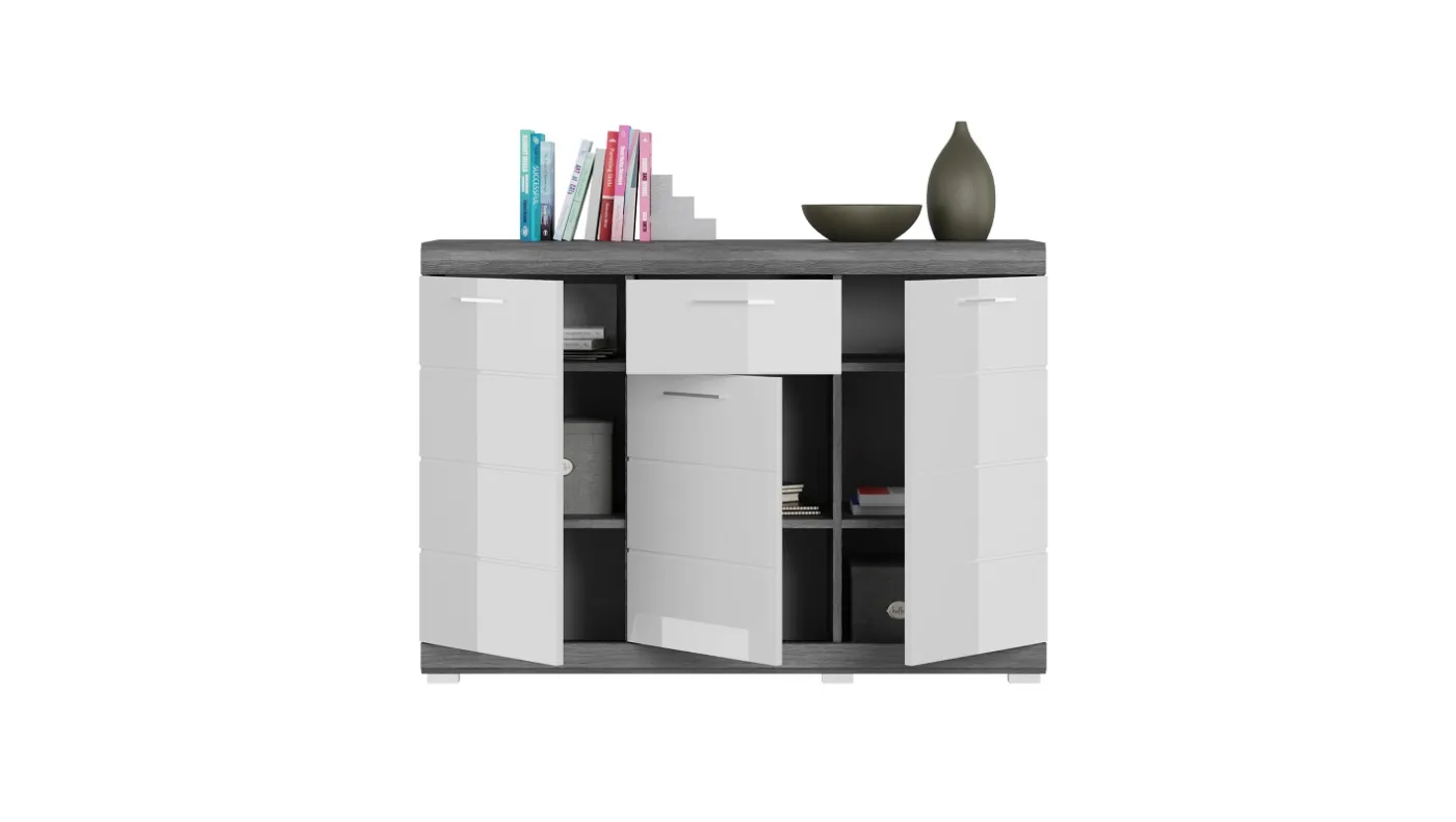 Sideboard Kommode Scout 2 | weiß Hochglanz / rauchsilber