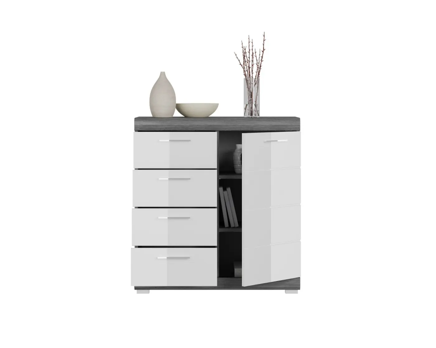 Sideboard Kommode Scout 3 | weiß Hochglanz / rauchsilber
