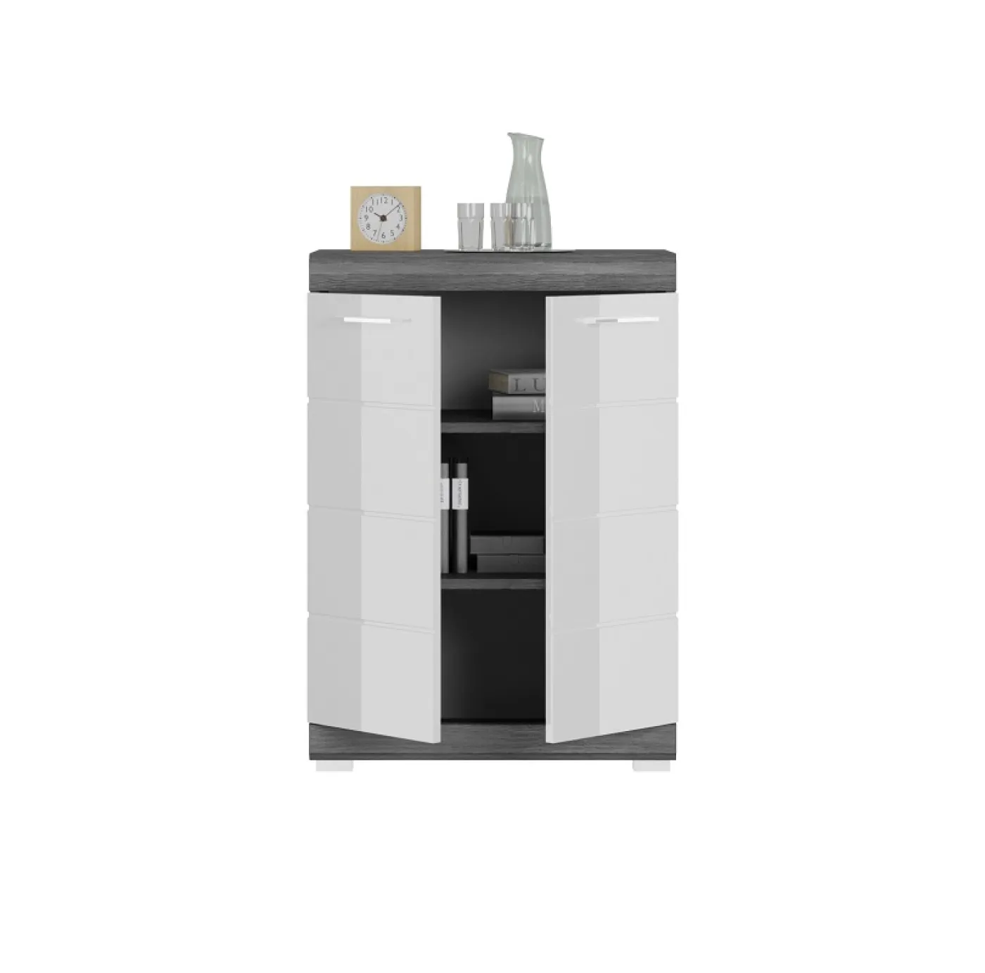 Sideboard Kommode Scout 4 | weiß Hochglanz / rauchsilber