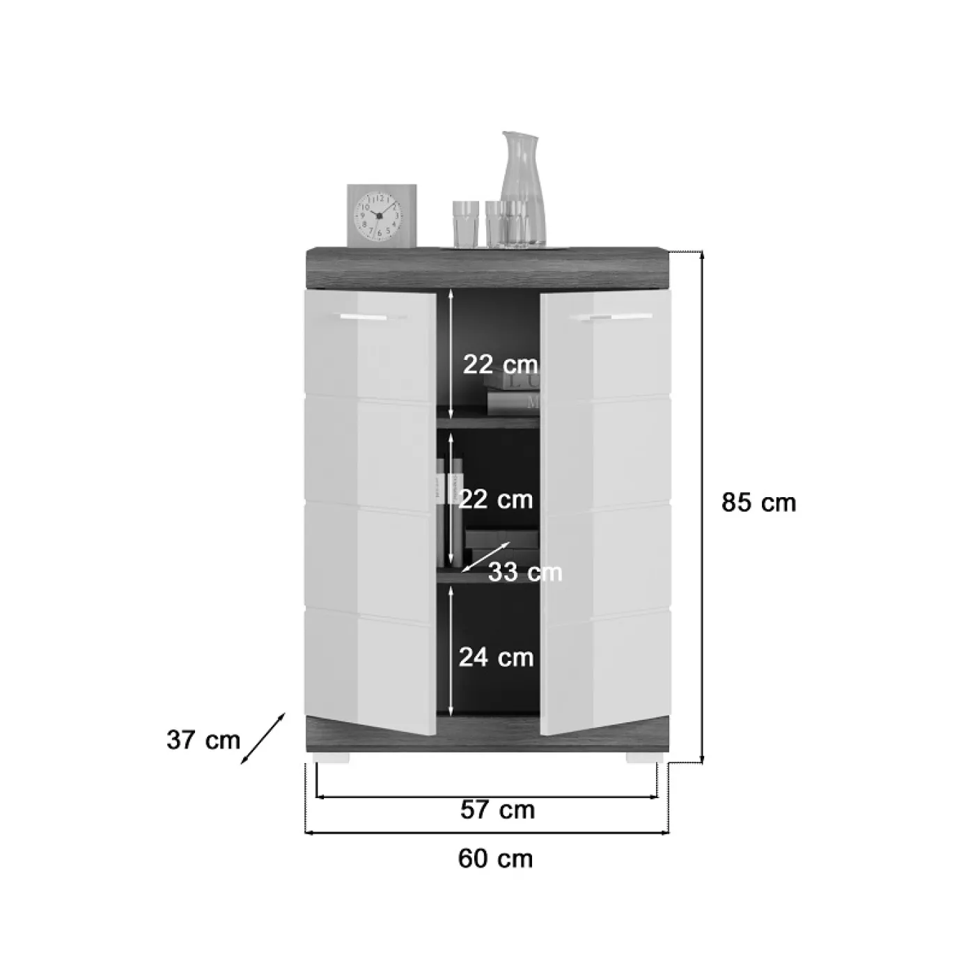 Sideboard Kommode Scout 4 | weiß Hochglanz / rauchsilber