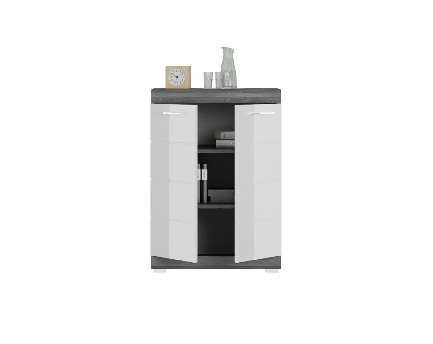 Sideboard Kommode Scout 4 | weiß Hochglanz / rauchsilber