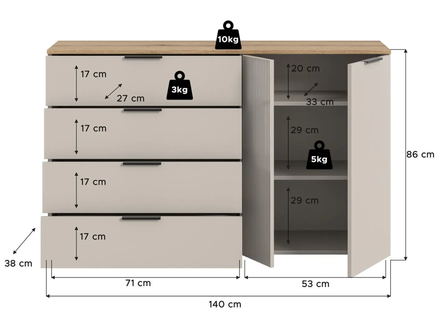 Sideboard Kommode Slide 1 | Kaschmir / Evoke Oak