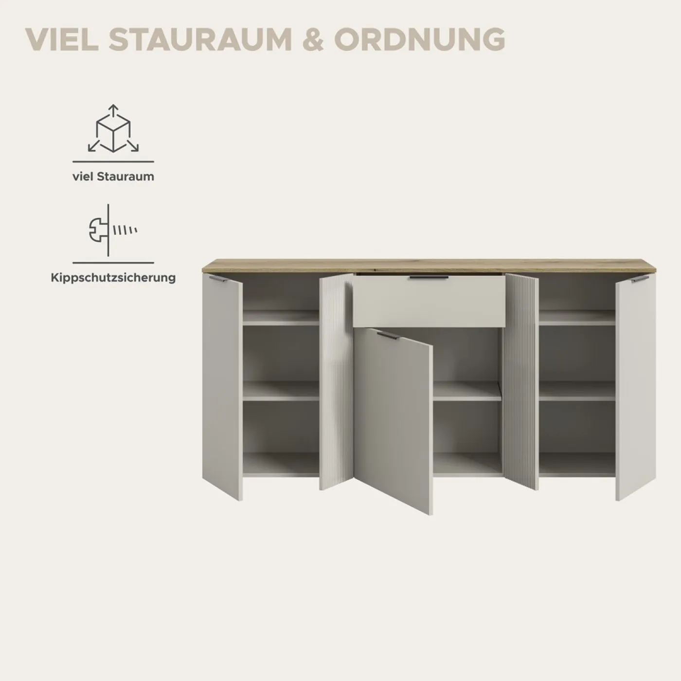 Sideboard Kommode Slide | Kaschmir / Evoke Oak