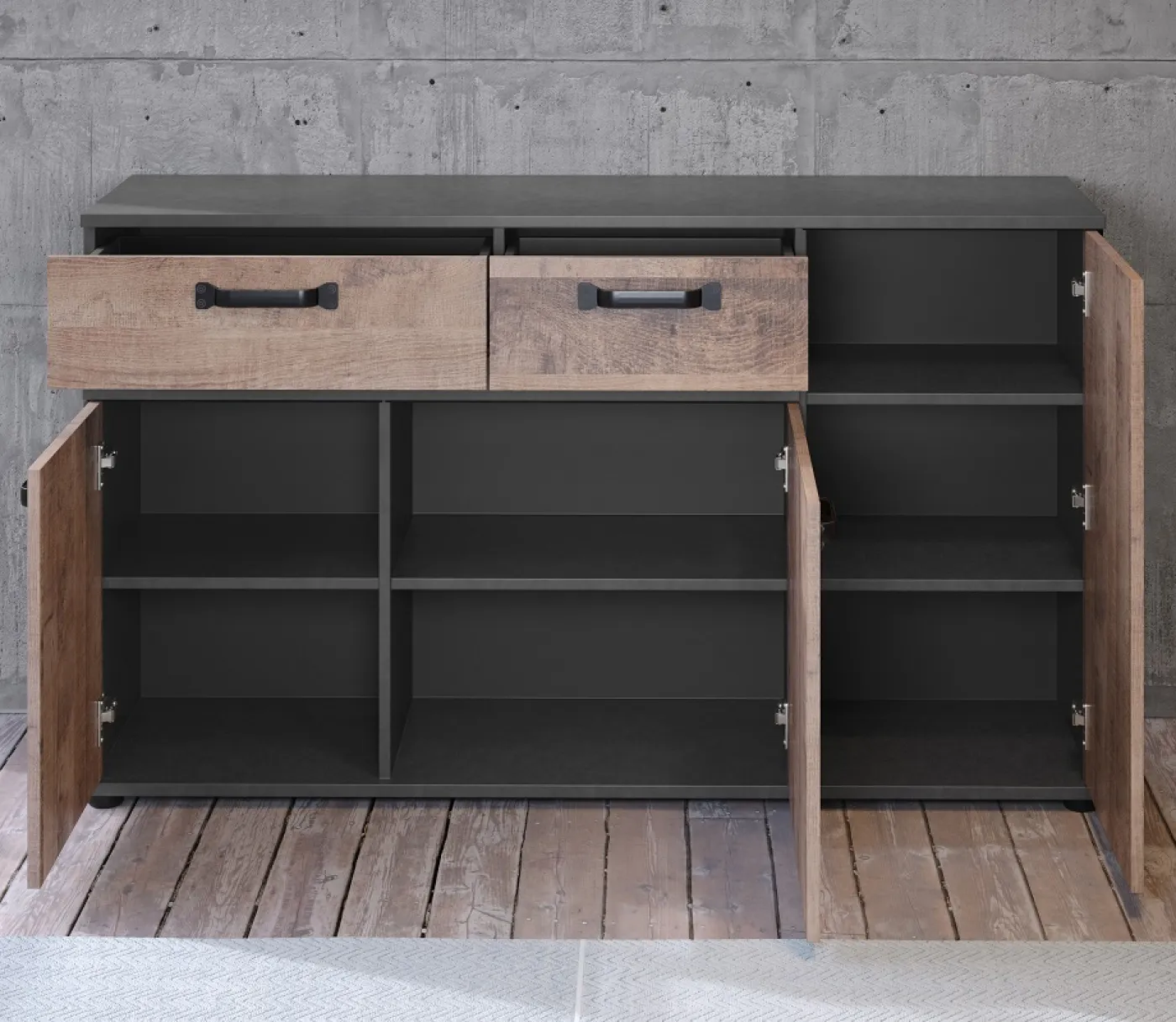 Sideboard Kommode Stripe | Artisan Eiche / Matera grau