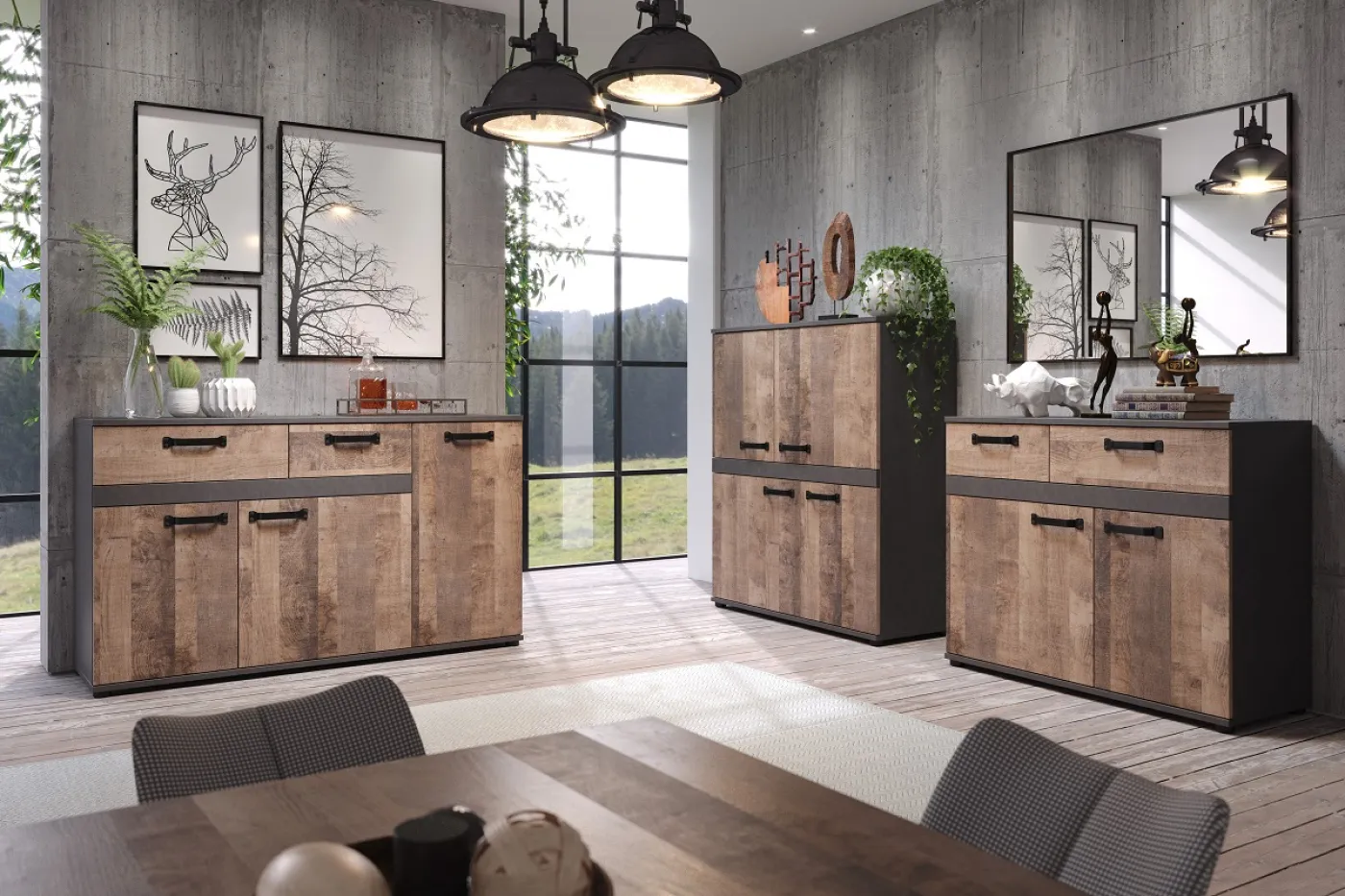 Sideboard Kommode Stripe | Artisan Eiche / Matera grau