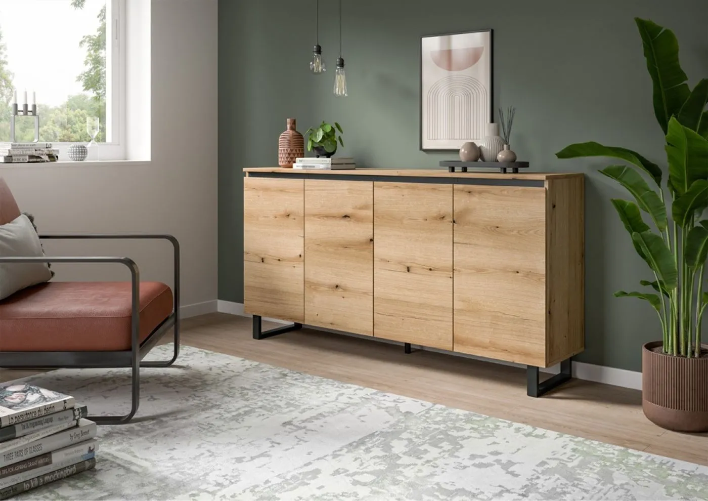 Sideboard Kommode Tomasa 1 | Evoke Oak / schwarz
