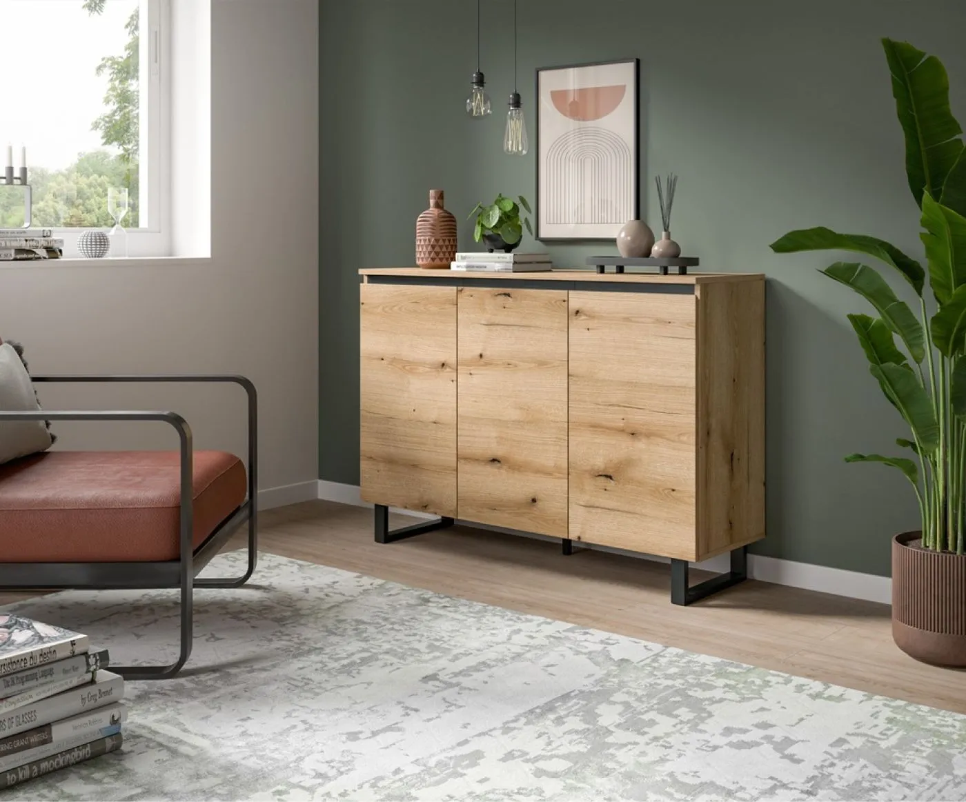 Sideboard Kommode Tomasa | Evoke Oak / schwarz
