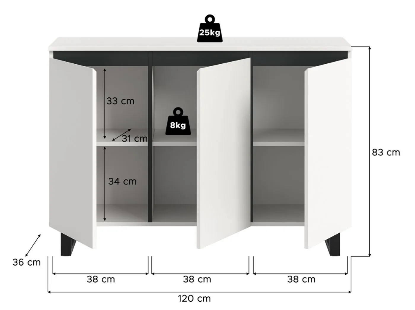 Sideboard Kommode Tomasa | weiß / schwarz