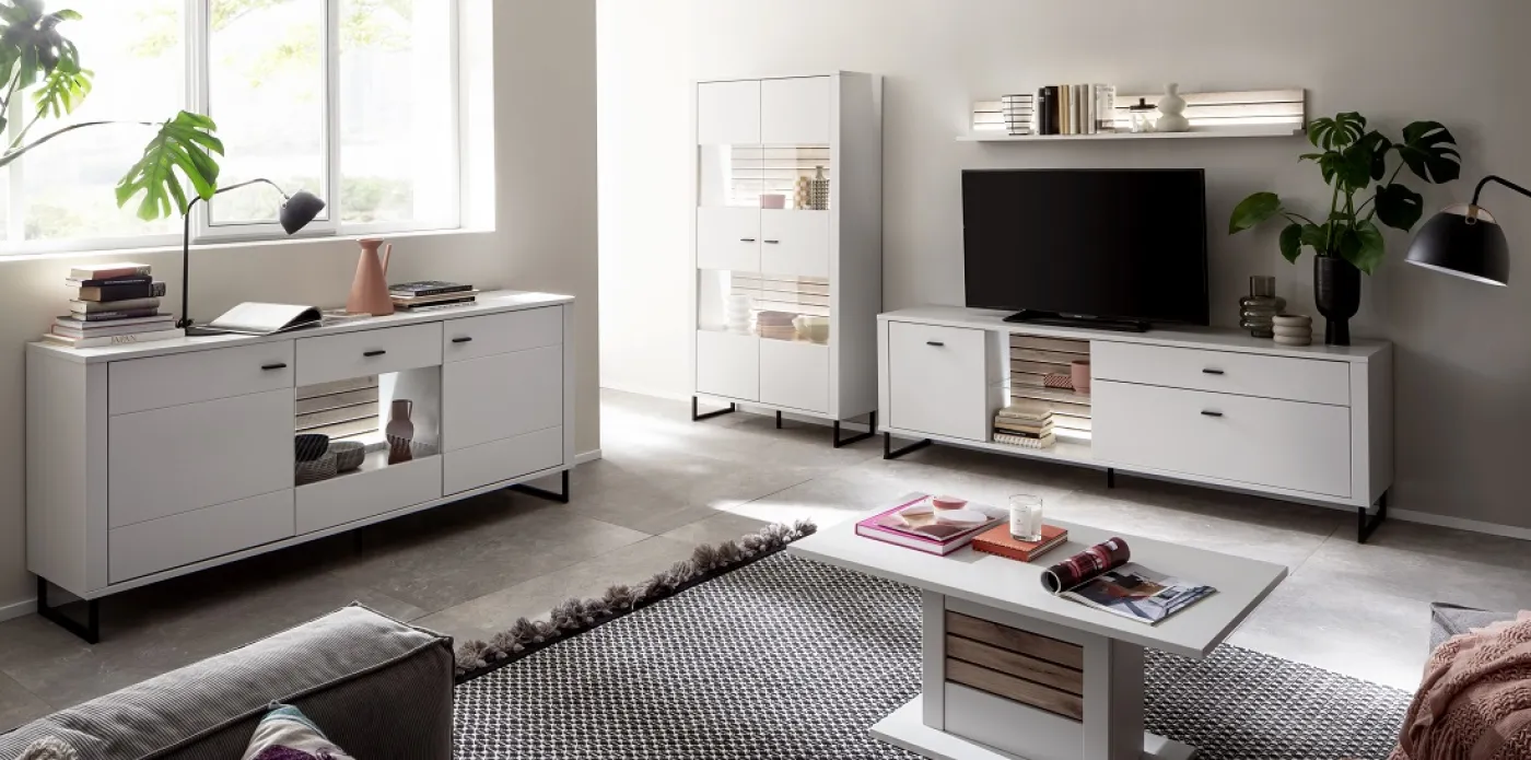 Sideboard Louisiana | Modern White | mit Beleuchtung