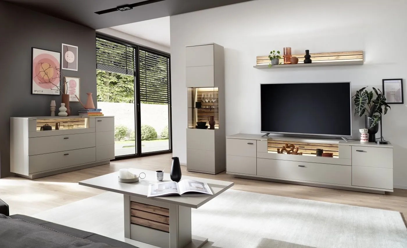 Sideboard Lüttich | Basalt / Wotan Eiche | optional LED Beleuchtung