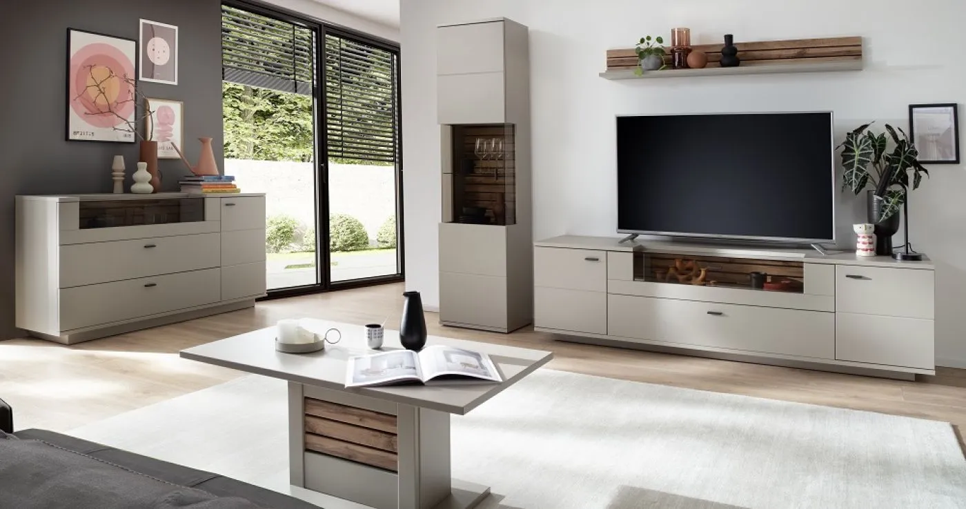 Sideboard Lüttich | Basalt / Wotan Eiche | optional LED Beleuchtung