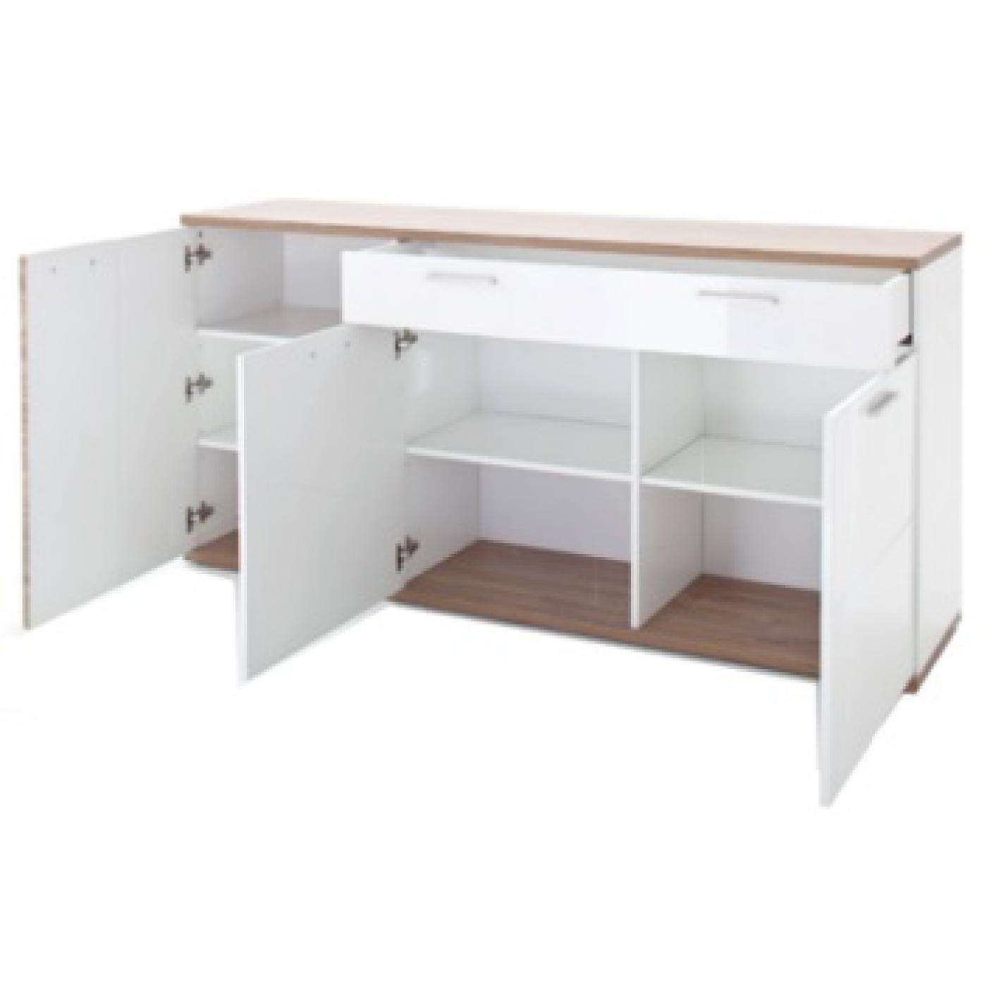 Sideboard Luzern | weiß Hochglanz / Sterling Oak