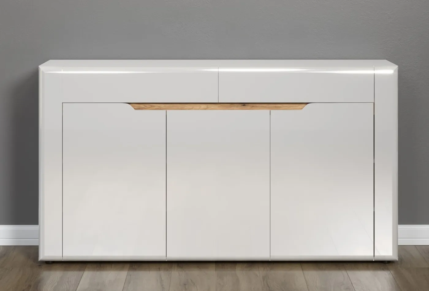 Sideboard Marlon | weiß Hochglanz / Evoke Eiche